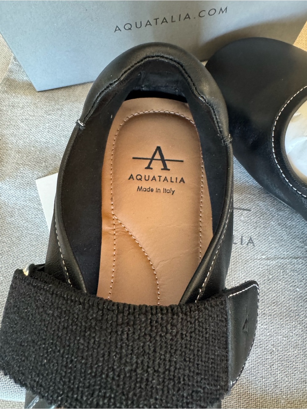 Aquatalia Black Italian Leather Quero Mary Jane Flats Sz 8 - Picture 8 of 14